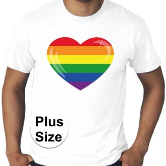 Bellatio Decorations Grote maten regenboog hart gay pride t-shirt wit heren 3XL