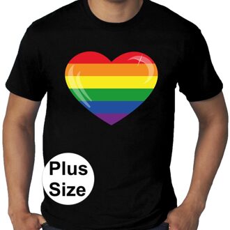 Bellatio Decorations Grote maten regenboog hart gay pride t-shirt zwart heren 3XL