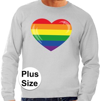 Bellatio Decorations Grote maten  regenboog hart sweater grijs voor heren 3XL