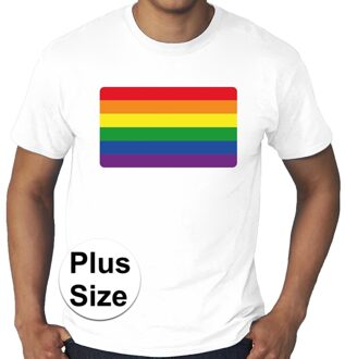 Bellatio Decorations Grote maten regenboog vlag gay pride t-shirt wit heren 3XL