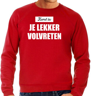 Bellatio Decorations Grote maten rode Kerstsweater / Kerstkleding Kerst is: je lekker volvreten voor heren 3XL (58) - kerst truien Rood