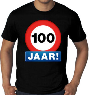 Bellatio Decorations Grote maten stopbord / verkeersbord 100 jaar verjaardag t-shirt zwart voor heren 3XL