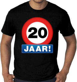 Bellatio Decorations Grote maten stopbord / verkeersbord 20 jaar verjaardag t-shirt zwart voor heren 3XL