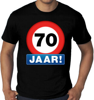 Bellatio Decorations Grote maten stopbord / verkeersbord 70 jaar verjaardag t-shirt zwart voor heren 3XL