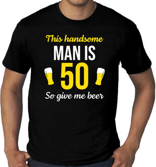 Bellatio Decorations Grote maten verjaardag cadeau t-shirt 50 jaar - this handsome man is 50 give beer zwart voor heren