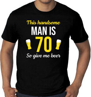 Bellatio Decorations Grote maten verjaardag cadeau t-shirt 70 jaar - this handsome man is 70 give beer zwart voor heren 3XL