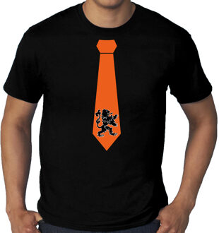 Bellatio Decorations Grote maten zwart fan shirt / kleding Holland oranje leeuw stropdas EK/ WK voor heren 3XL - Feestshirts