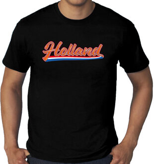 Bellatio Decorations Grote maten zwart t-shirt Holland / Nederland supporter Holland met Nederlandse wimpel EK/WK heren