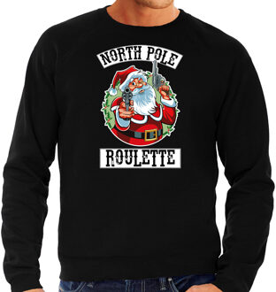 Bellatio Decorations Grote maten zwarte Kersttrui / Kerstkleding Northpole roulette voor heren 3XL (58) - kerst truien