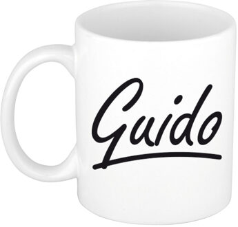 Bellatio Decorations Guido Naam koffiemok - beker - met sierlijke letters - wit - 300 ml - Cadeau - Heren