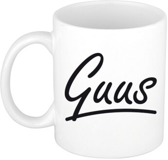 Bellatio Decorations Guus Naam koffiemok - beker - met sierlijke letters - wit - 300 ml - Cadeau - Heren