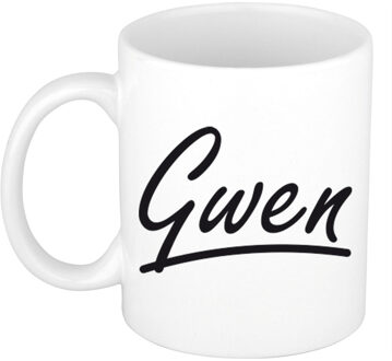 Bellatio Decorations Gwen voornaam kado beker / mok sierlijke letters - gepersonaliseerde mok met naam - Naam mokken Multikleur