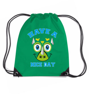 Bellatio Decorations Gymtas jongens - dinosaurus - groen - have a nice day - 45 x 34 cm - rugzak