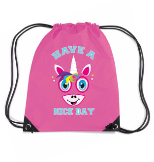 Bellatio Decorations Gymtas meisjes - eenhoorn - fuchsia roze - have a nice day - 45 x 34 cm - rugzak