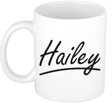 Bellatio Decorations Hailey voornaam kado beker / mok sierlijke letters - gepersonaliseerde mok met naam - Naam mokken Multikleur