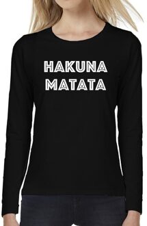 Bellatio Decorations Hakuna Matata tekst t-shirt long sleeve zwart voor dames XS