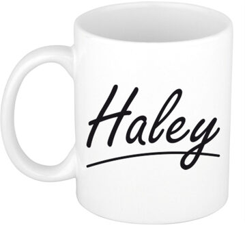 Bellatio Decorations Haley voornaam kado beker / mok sierlijke letters - gepersonaliseerde mok met naam - Naam mokken Multikleur