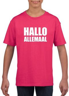 Bellatio Decorations Hallo allemaal tekst roze t-shirt voor kinderen L (146-152)