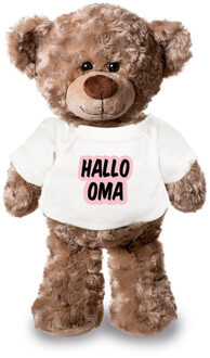 Bellatio Decorations Hallo oma aankondiging meisje pluche teddybeer knuffel 24 cm - Knuffeldier Roze