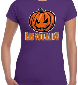 Bellatio Decorations Halloween Eat you alive verkleed t-shirt paars voor dames XS