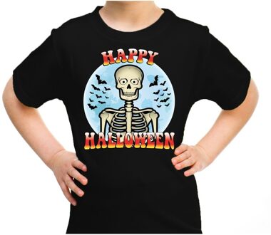 Bellatio Decorations Halloween Happy Halloween horror skelet shirt zwart voor kinderen L (146-152) - Feestshirts