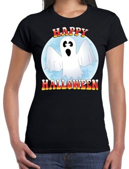 Bellatio Decorations Halloween Happy Halloween horror spook shirt zwart voor dames 2XL - Feestshirts