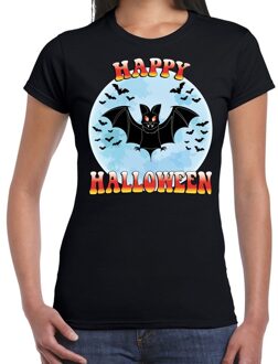 Bellatio Decorations Halloween Happy Halloween horror vleermuis shirt zwart voor dames XS - Feestshirts