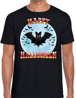 Bellatio Decorations Halloween Happy Halloween vleermuizen horror shirt zwart voor heren L - Feestshirts