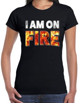 Bellatio Decorations Halloween I am on fire verkleed t-shirt zwart voor dames XS