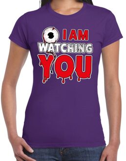 Bellatio Decorations Halloween I am watching you verkleed t-shirt paars voor dames 2XL