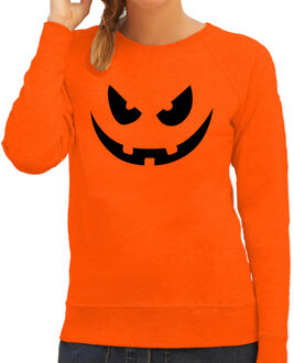 Bellatio Decorations Halloween Pompoen gezicht horror trui oranje voor dames - verkleed sweater / kostuum 2XL - Feesttruien