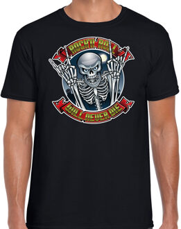 Bellatio Decorations Halloween rock en roll skelet verkleed t-shirt zwart voor heren