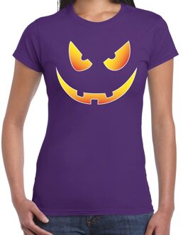 Bellatio Decorations Halloween Scary face verkleed t-shirt paars voor dames 2XL