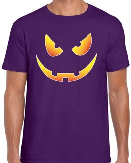 Bellatio Decorations Halloween Scary face verkleed t-shirt paars voor heren 2XL