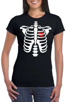 Bellatio Decorations Halloween skelet t-shirt zwart dames XS