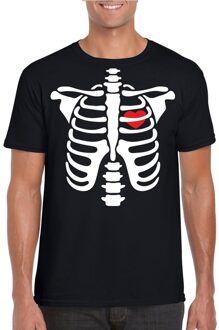 Bellatio Decorations Halloween skelet verkleedkleding t-shirt - zwart - heren - korte mouwen - katoen
