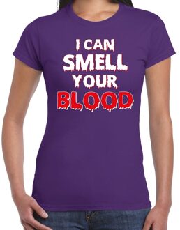 Bellatio Decorations Halloween smell your blood verkleed t-shirt paars voor dames XS