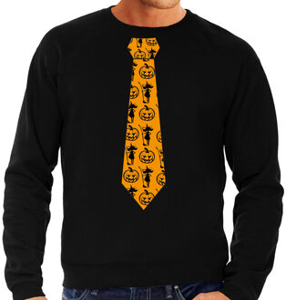 Bellatio Decorations Halloween thema verkleed sweater / trui heks en pompoen stropdas zwart voor heren 2XL - Feesttruien