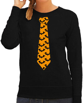 Bellatio Decorations Halloween thema verkleed sweater / trui vleermuizen stropdas zwart voor dames 2XL - Feesttruien