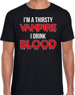 Bellatio Decorations Halloween Thirsty vampire horror shirt zwart voor heren - vampier verkleed t-shirt / kostuum 2XL - Feestshirts