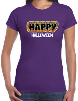 Bellatio Decorations Halloween verkleed t-shirt dames - Happy Halloween - paars - themafeest outfit 2XL - Feestshirts