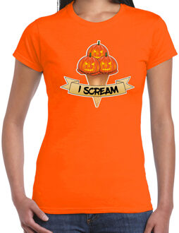 Bellatio Decorations Halloween verkleed t-shirt dames - pompoen - oranje - themafeest outfit -I scream S - Feestshirts