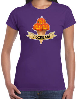 Bellatio Decorations Halloween verkleed t-shirt dames - pompoen - paars - themafeest outfit - I scream XS - Feestshirts