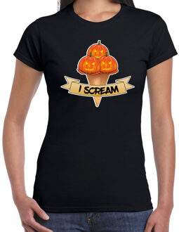 Bellatio Decorations Halloween verkleed t-shirt dames - pompoen - zwart - themafeest outfit - I scream 2XL - Feestshirts