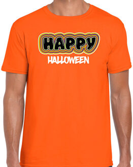 Bellatio Decorations Halloween verkleed t-shirt heren - Happy Halloween - oranje - themafeest outfit 2XL - Feestshirts