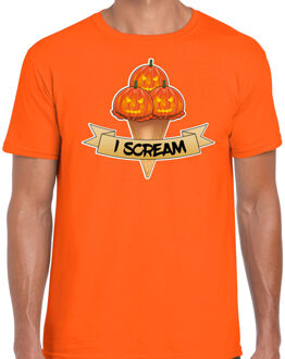 Bellatio Decorations Halloween verkleed t-shirt heren - pompoen - oranje - themafeest outfit -I scream 2XL - Feestshirts