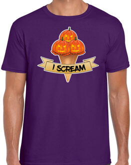 Bellatio Decorations Halloween verkleed t-shirt heren - pompoen - paars - themafeest outfit - I scream L - Feestshirts