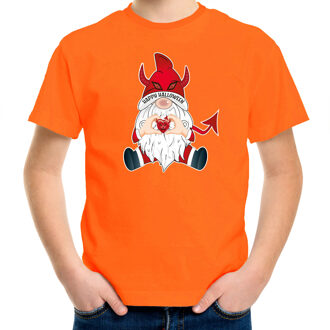 Bellatio Decorations halloween verkleed t-shirt voor kinderen - duivelÂ Â kabouter/gnome - oranje XS (104-110)