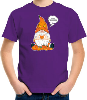 Bellatio Decorations halloween verkleed t-shirt voor kinderen - pompoen kabouter/gnome - paars L (140-152)