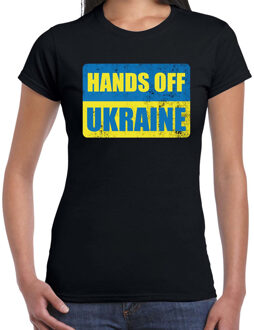 Bellatio Decorations Hands off Ukraine t-shirt zwart dames - Oekraine shirt met Oekraiense vlag S